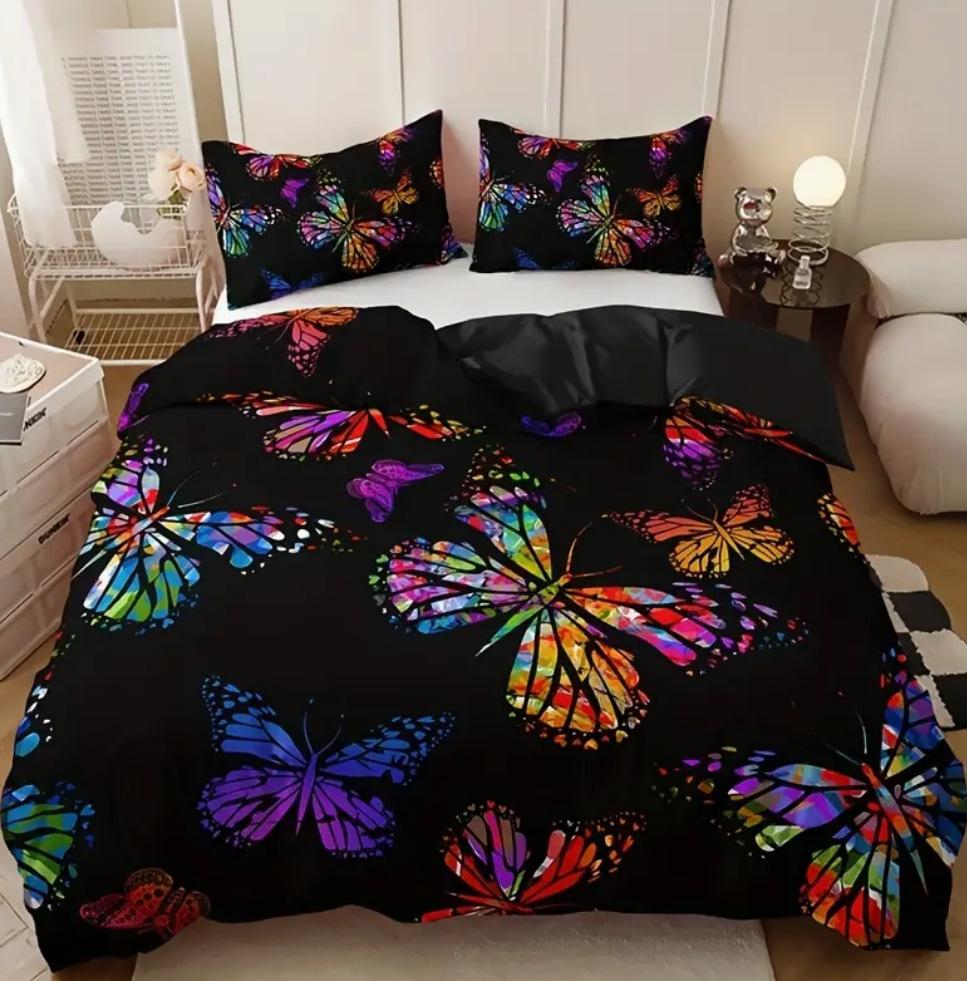 Dreiteilige Bettwäsche Heimtextilien Schmetterlingsdruck Bettbezug Digitaldruck 3D