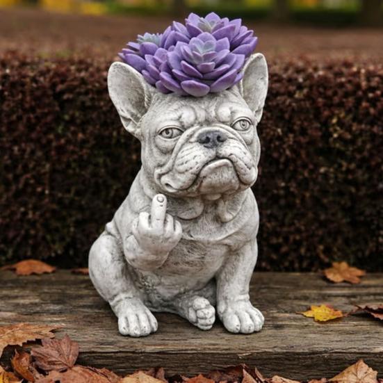 Bulldogge Hund Pflanzgefäß Lustiger Mittelfinger Hund Harz Blumentopf Niedliche Tierform