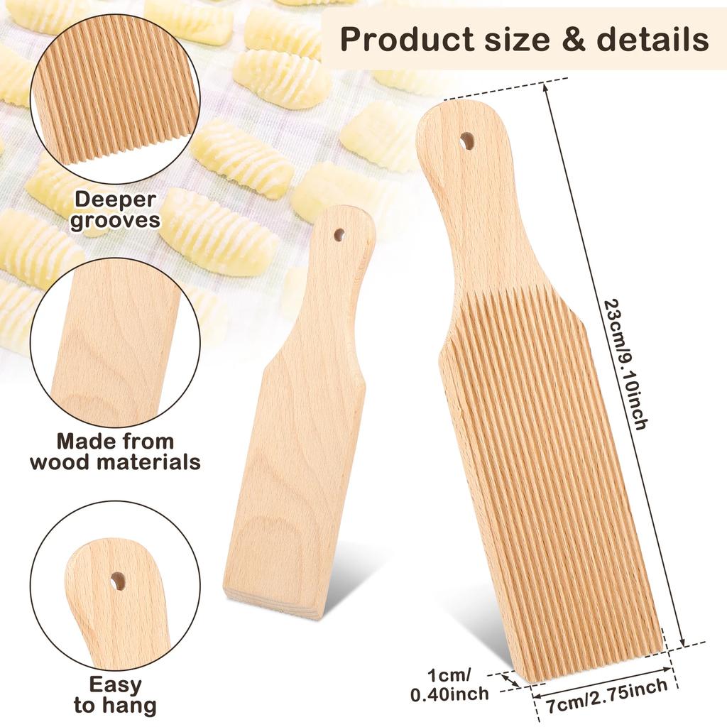 2Pcs Wooden Gnocchi Board Butter Paddles Spaghetti Macaroni Pasta Board Practical Gnocchi Maker Homemade Pasta Tool for Kitchen