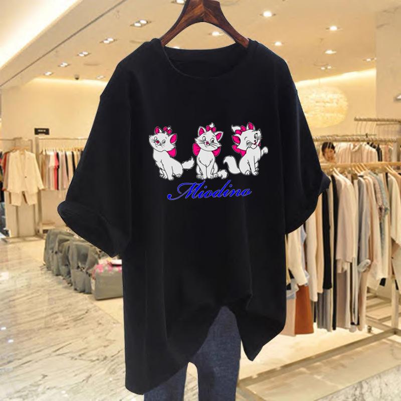 

Pure cotton round neck short-sleeved T-shirt women s summer new 2025 thin loose versatile top medium and long large size women s T-shirt XXXL