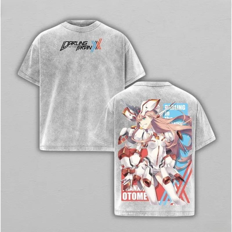 DARLING In The FRANXX Zero Two Hiro Printed Tee Men Women Clothing Washed Cotton T-shirt Couple Casual T Shirt Harajuku Tshirt XXL