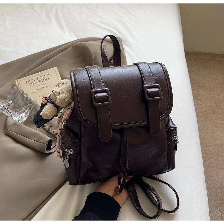 Large Capacity Casual Backpack Women's New College Style Student Schoolbag Simple Leather Travel Backpack