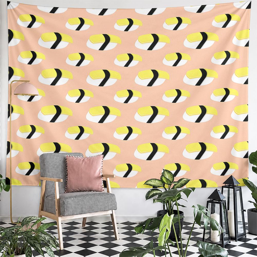 Yellow Sushi Pattern On Peach Background Pattern Wall Hanging Tapestry Decorative Tapestry Home Decor for Bedroom and Living Room