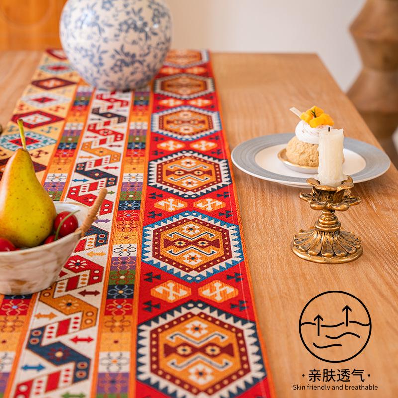 Bohemian Table Runner American Retro Polycotton Jacquard Tablecloth, Long Rectangular Farmhouse Dining Table Decor Bohemian Coffee Table Cover
