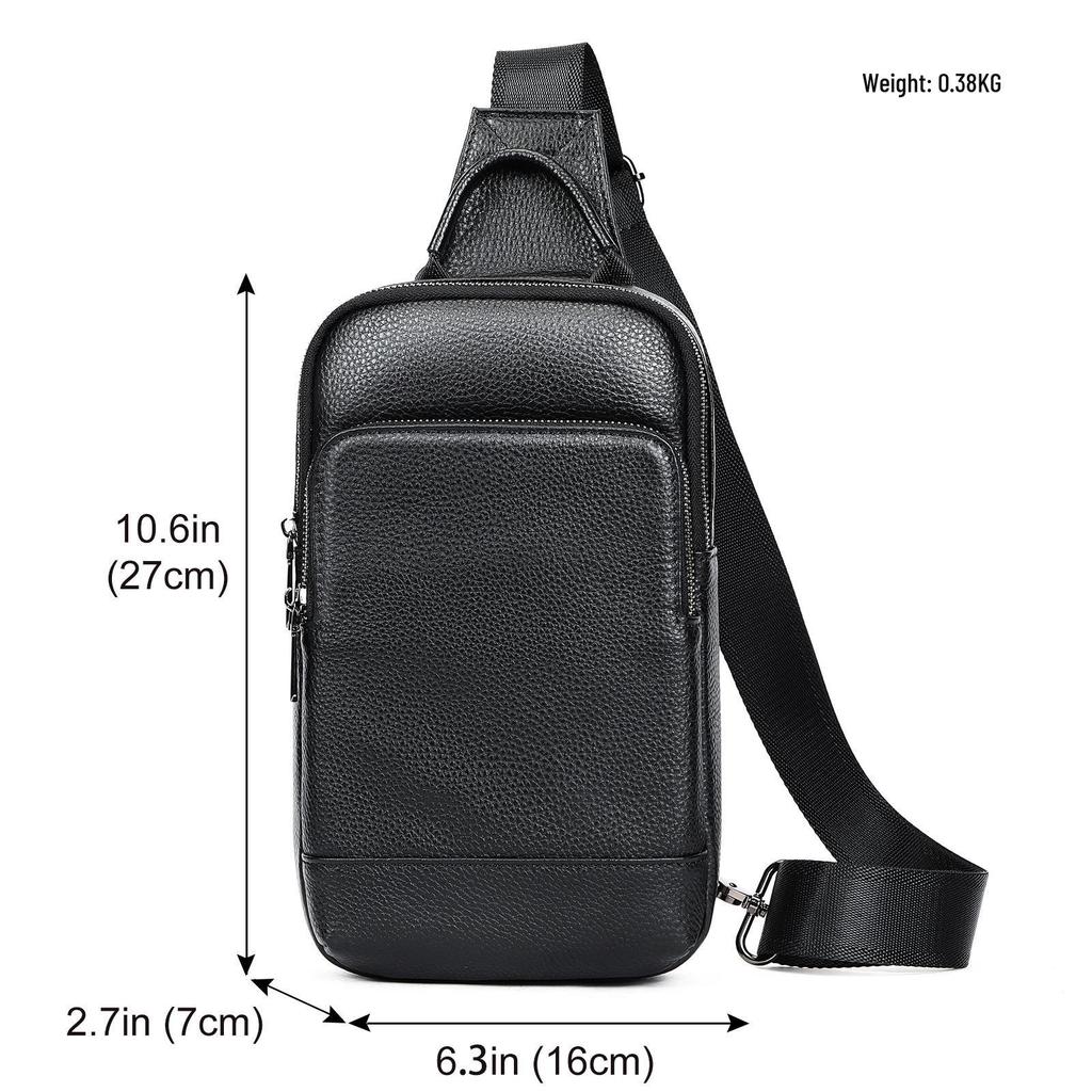 Malunt Men's Genuine Leather Crossbody Chest Bag, High-End Korean Style, Trendy Cowhide Small Backpack.