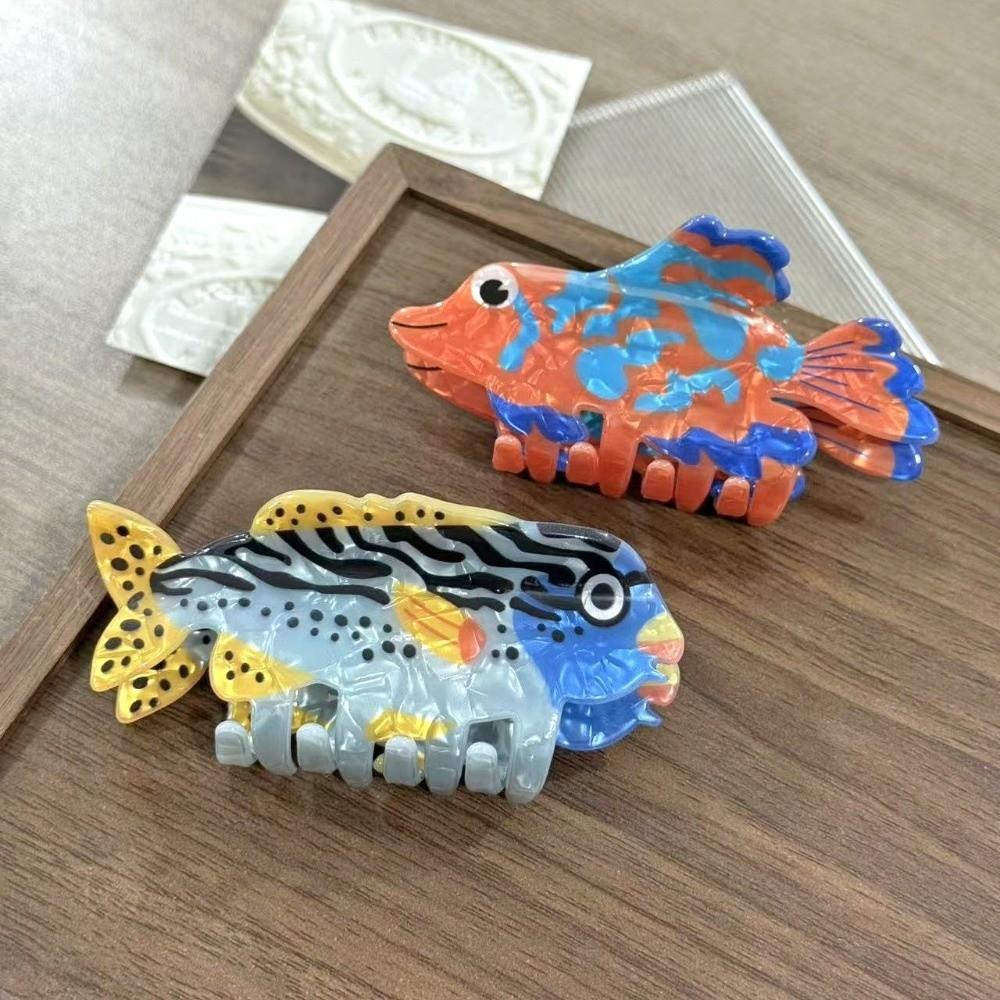 Cartoon Pattern Acrylic Hair Claw Animal Design Sardine Claw Clips Cute Fish Series Claw  Women Use