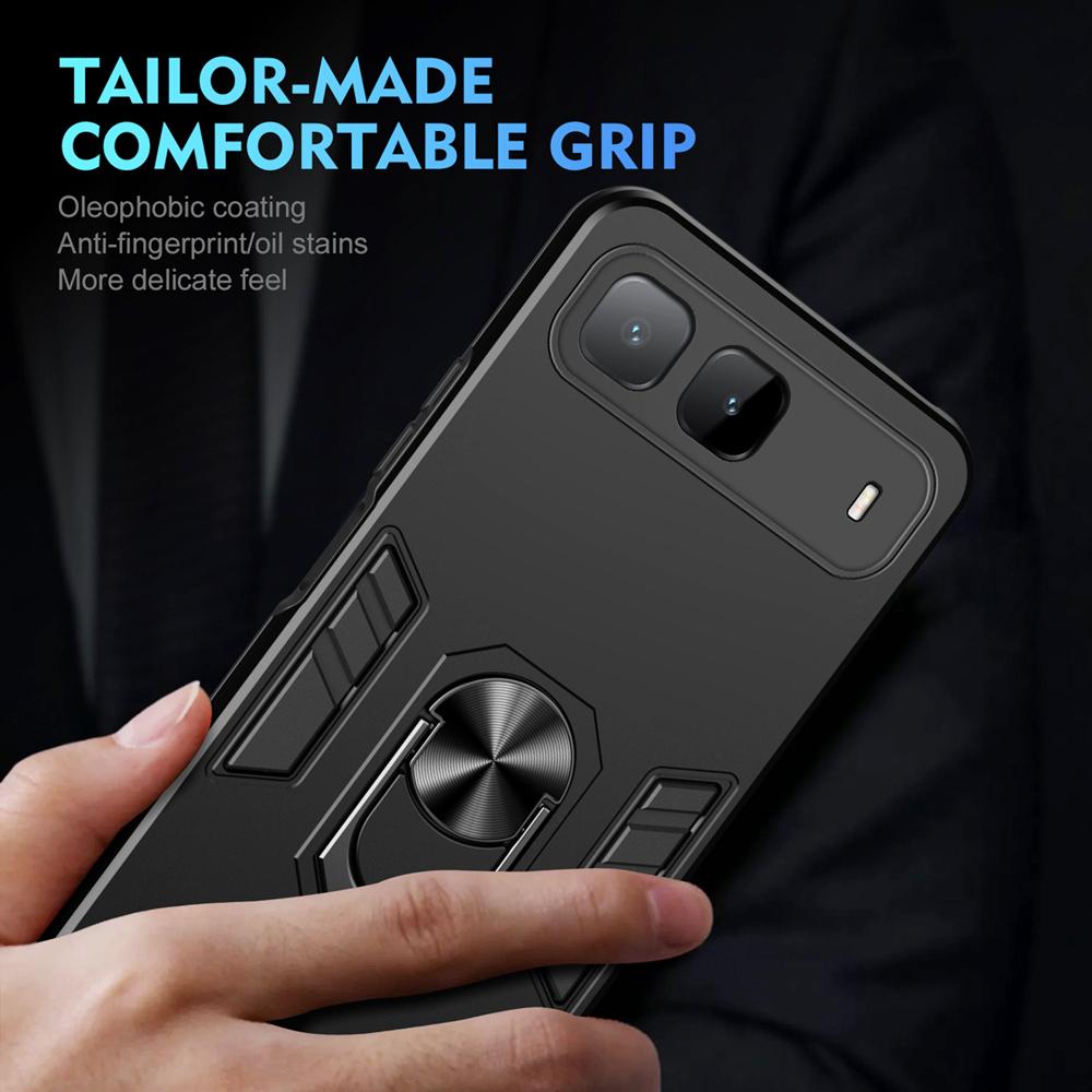 KEYSION Shockproof Armor Case for Infinix Hot 60i 5G Soft Silicone+PC Metal Ring Stand Phone Back Cover for Infinix Hot 60i 5G