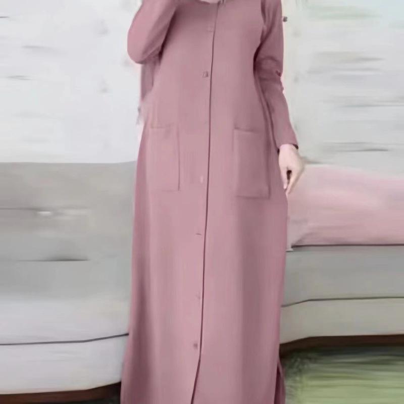 Solid Color Loose Fit Long Sleeve Round Neck Dress