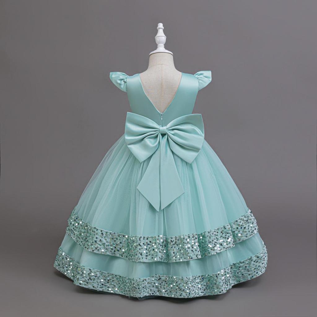 2025 New Elegant Girl Wedding Dress Sequined Mesh Princess Dress 4-12 Year Old Girl Graduation Party Prom Evening Dress