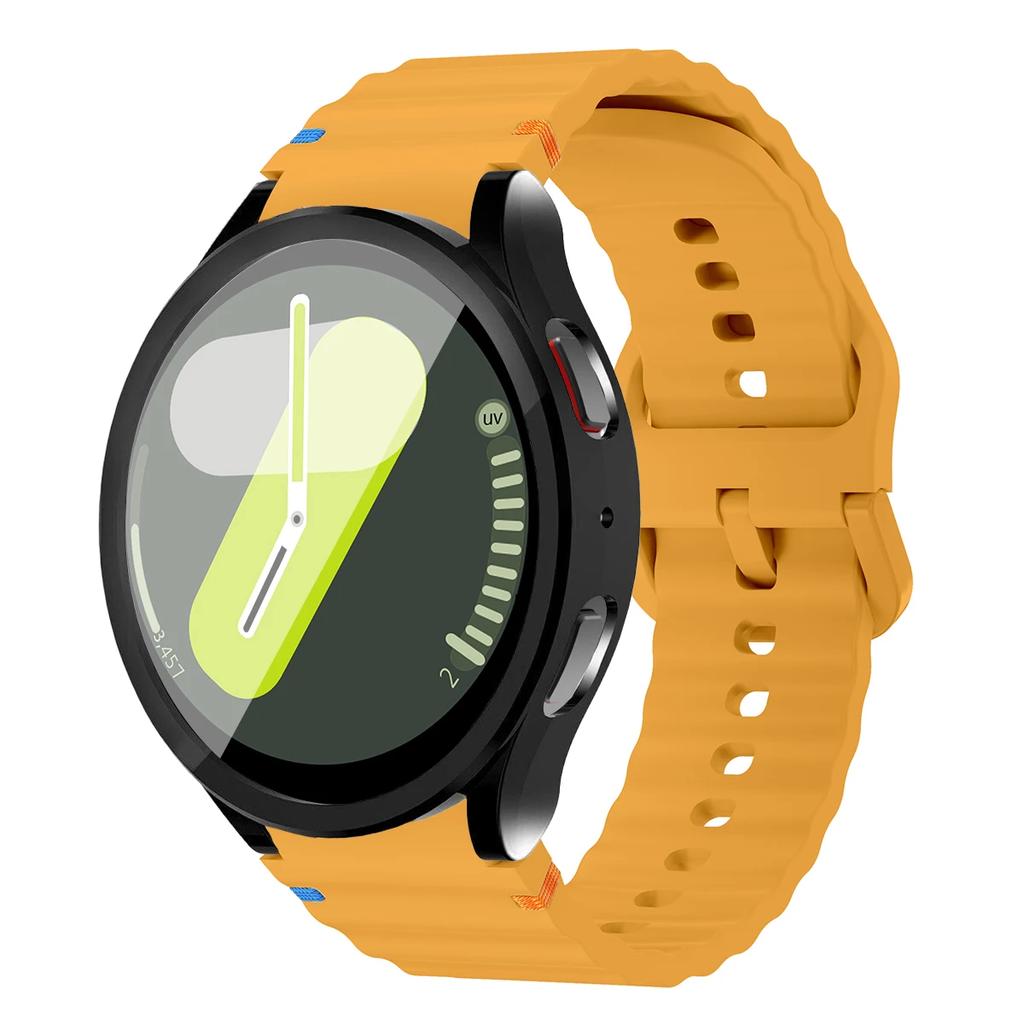 Boîtier+Bracelet pour Samsung Galaxy Watch7 40mm 44mm Bracelet en Silicone Bracelet Film de Protection d'Écran en Verre Trempé Coque Bumper en TPU