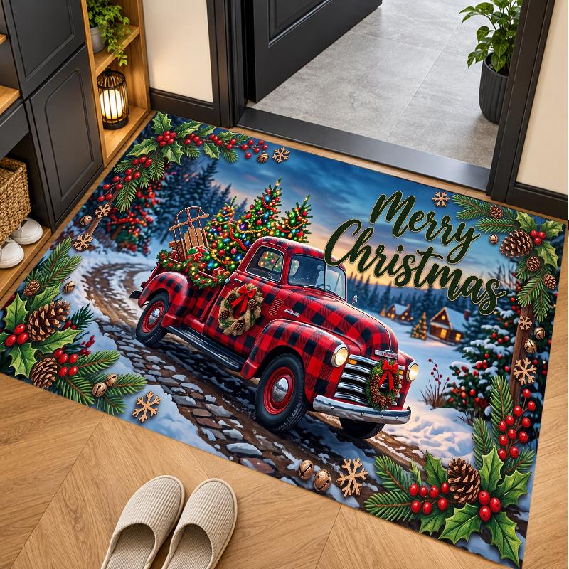 Christmas Theme Floor Carpet, Soft Area Rug, Xmas Indoor Home Holiday Decoration