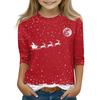 Christmas Day Print Tops For Youth Girls 4-11 Years Round Neck 3/4 Sleeves T-Shirts Trendy Tops Outfit Tees