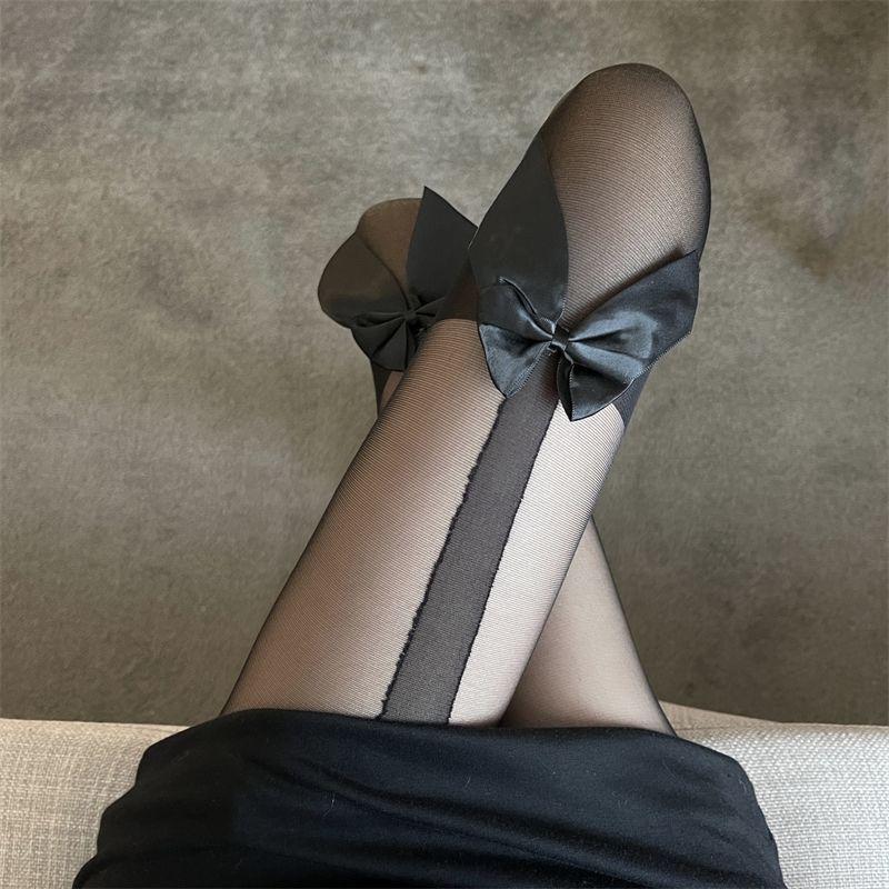 Japanese Cute Bow Black Fake Thigh Socks Knee Socks Women'S Jk Black Stockings Splicing White Suspender Socks