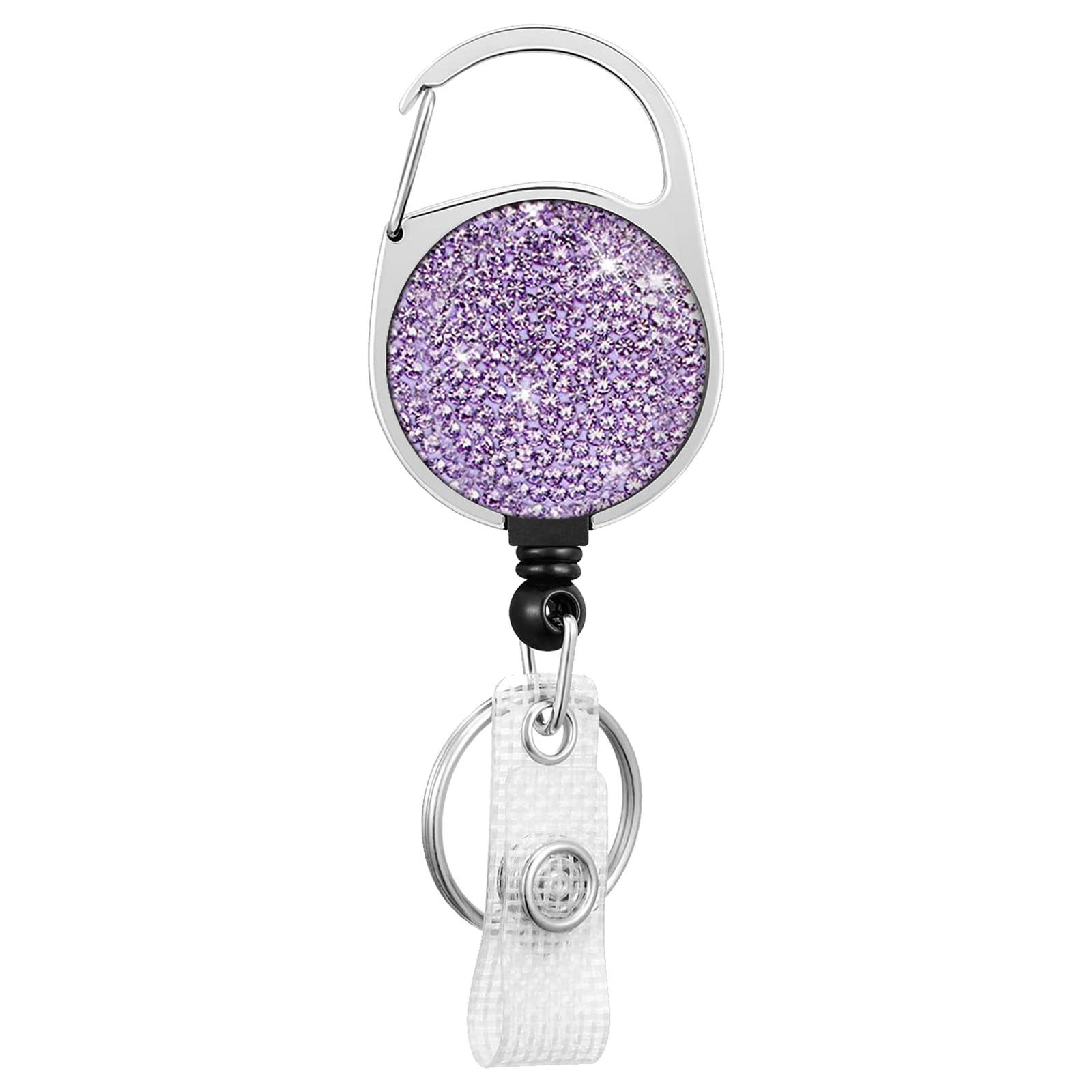 Retractables Keyring Wire Rope Rhinestones Badges Holder Antitheft Buckle Rope Outdoor Retractables Keychains фиолетовый