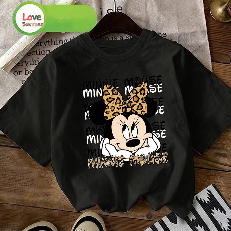 Minnie Print T-Shirt 4 To 14 Years Girls Short-Sleeved Minnie Mouse Back To School Casual Top Suitable for 2026 Summer Spring