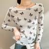 8 Butterfly Print Light and Thin Round Neck Versatile Long-sleeved Slim-fit Shirt Women's Spring and Summer Thin Casual Blouse Tide