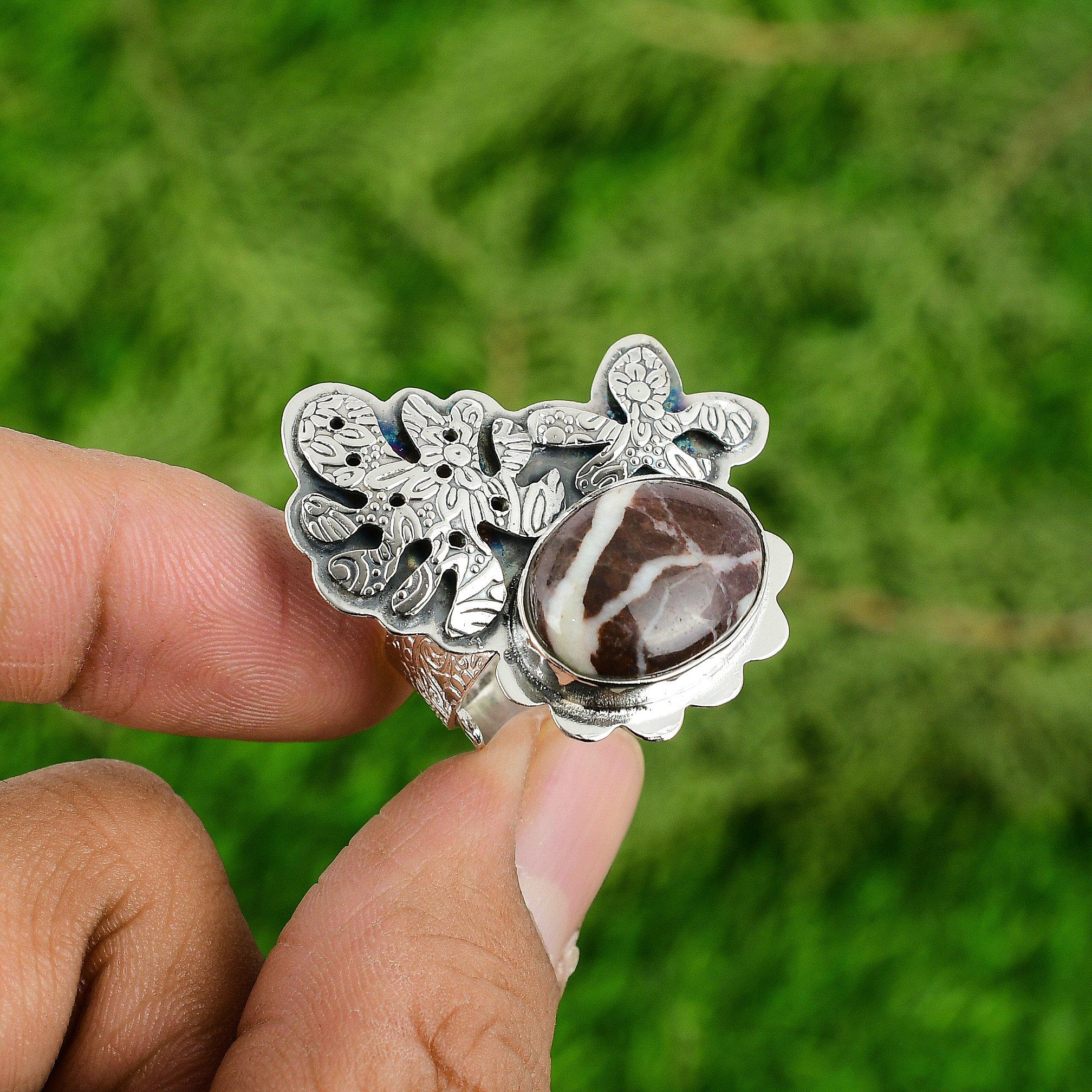 

Натуральный камень Яшма Кокосовая 925 Серебро Кольцо Обещание Регулируемое для женщин Adjustable