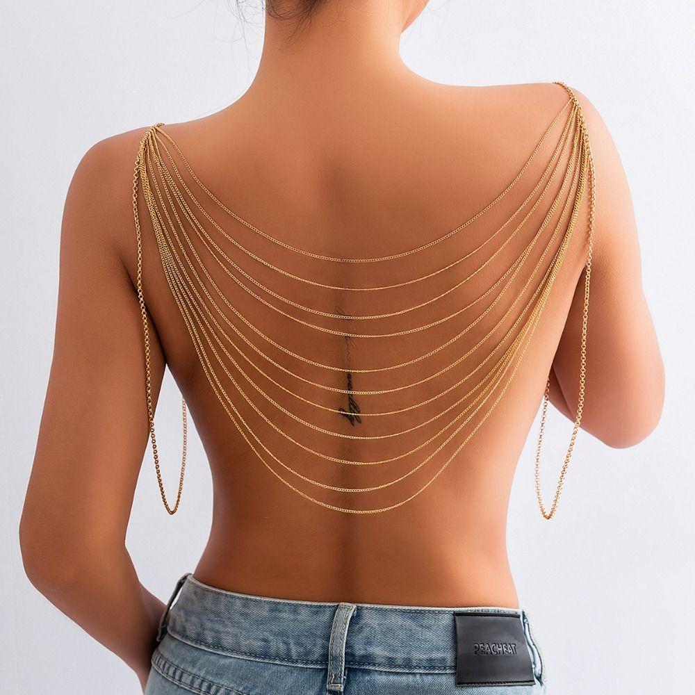 Layered Tassels Metal Body Chain Multi-layer Necklace Women Body Jewelry Bikini Chest Chain  Women