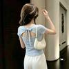 Design Sense Back Hollow Back Bow Strap Short Sleeve T-Shirt Women's Summer New Slim Slim Skinny Top