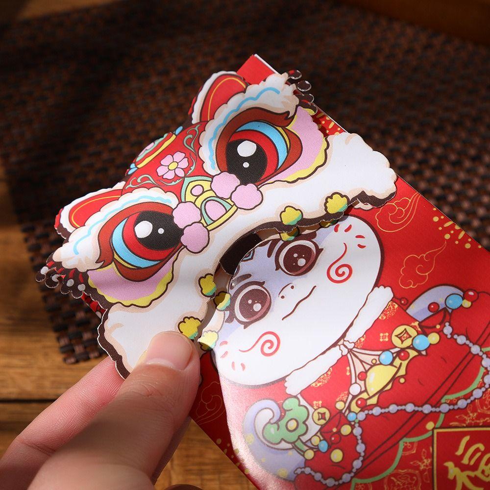 6pcs/set Lion Dance Red Envelope Cartoon Lucky Money Bag Cute Hongbao  Spring Festival