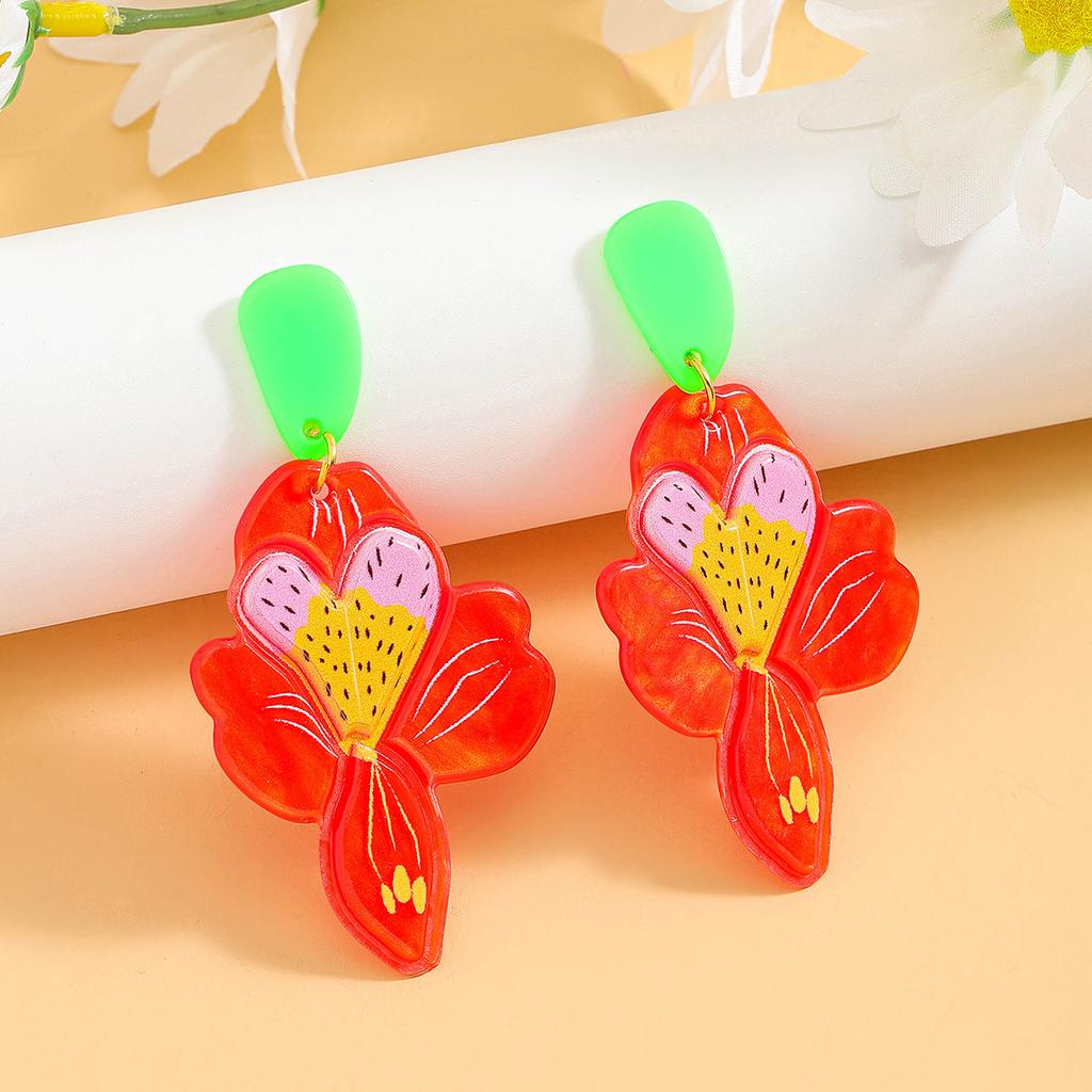 Summer fresh and sweet cartoon flower plate earrings personalized leisure vacation style acrylic earrings earrings