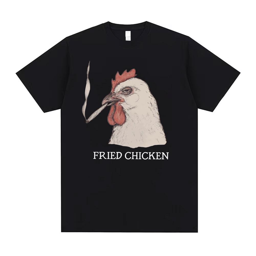 Unisex Clothing Unisex Fried Chicken Funny Meme T Shirt Smoking Chicken Graphic T Shirts Unisex Women Cartoon Casual Oversized Tshirt