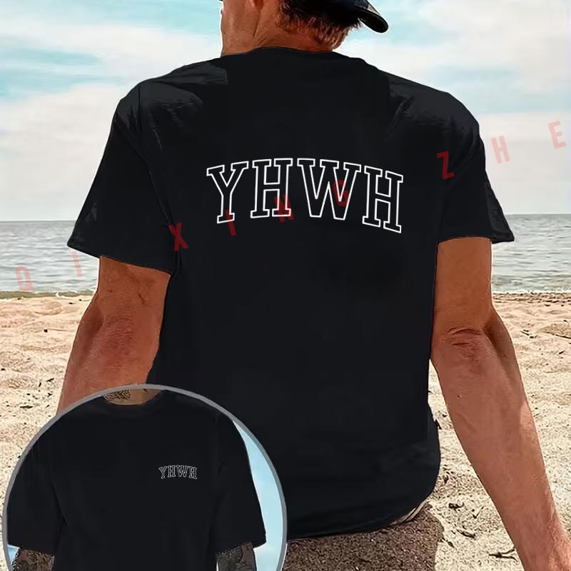 YHWH Hebrew Letter graphic motorcycle T-Shirt Cotton Double-Sided Print Men‘s Casual Short Slee