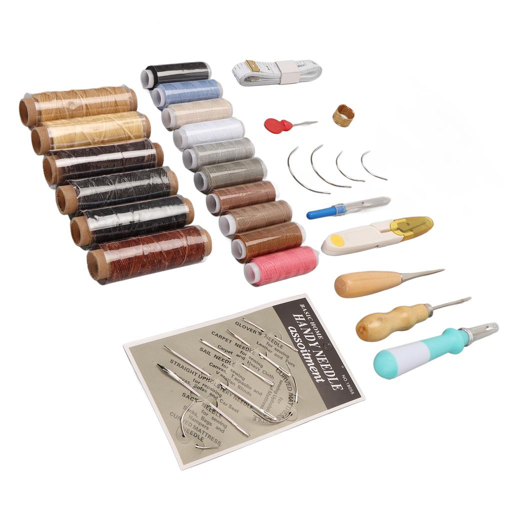 Leather Sewing Kit 16 Colors Waxed Thread Large Eye Stitching Needles Awl Sewing Thimble Leather