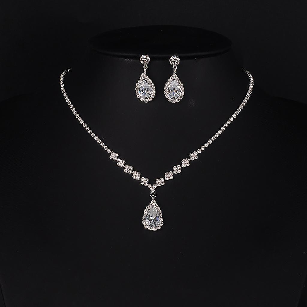 Buy Women's Rhinestone Earrings Water Drop Necklace Earrings Set