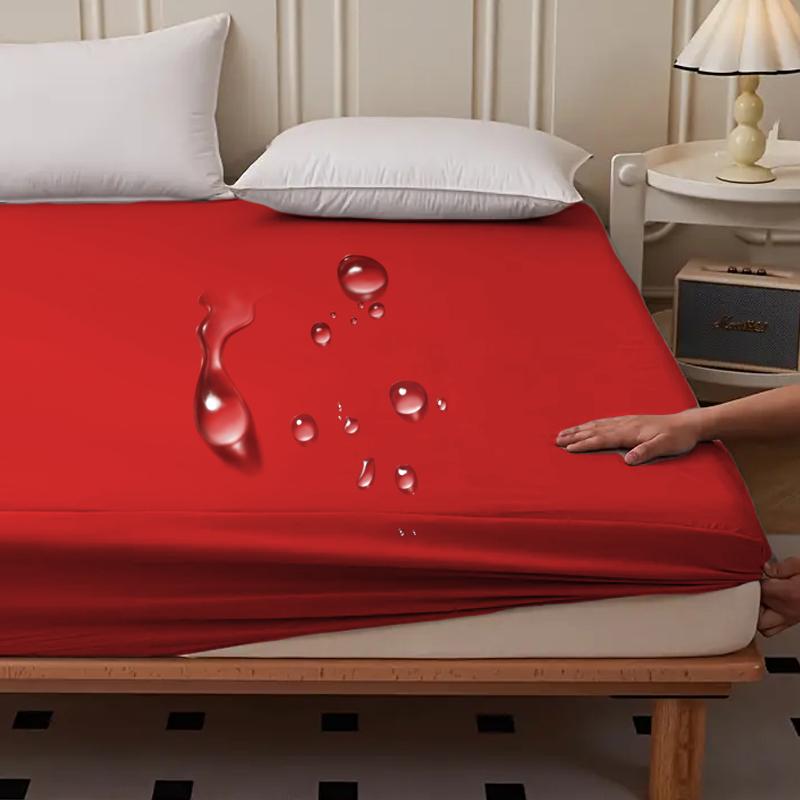 Super Waterproof Fitted Sheet Solid Color Non-Slip Mattress Protector Cover Comfortable Bedding with Elastic Band Deep Pocket