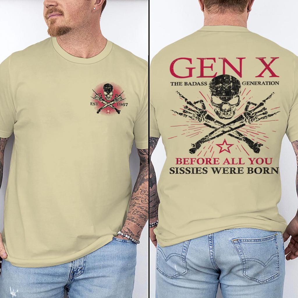 Unisexs Est 1967 Print Funny Gen X The Badass Generation Raised By Skulls Tshirt Short Sleeve Male Crew Neck Generation X Shirts