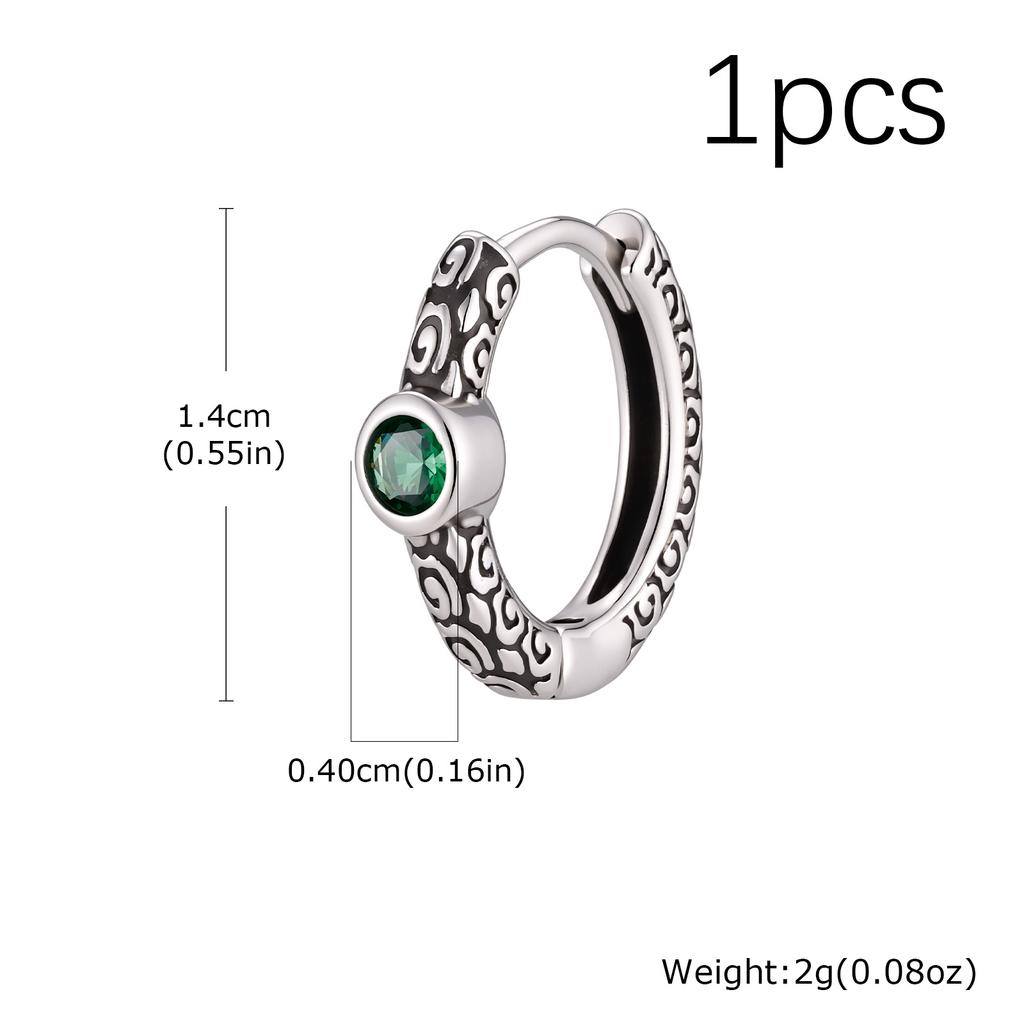 Vintage Karakusa Pattern Hoop Earrings for Men, Shiny Green Zircon Stone Metal Huggies Hoop Earring,Piercing Jewelry Gifts