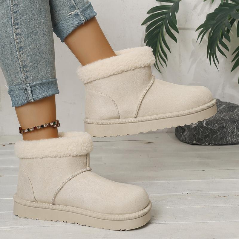 Fashion Faux Suede Flat Snow Boots for Women Plus Size Thick Sole Chunky Platform Ankle Boots Winter Warm Comfort Non Slip Cotton Boots