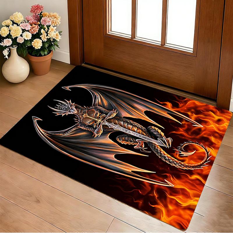 Dragon Fire Living Room Nonslip Area Rug Soft Carpet For Bedroom Game Playroom Sofa Office Home Decor Doormat Christmas Gift