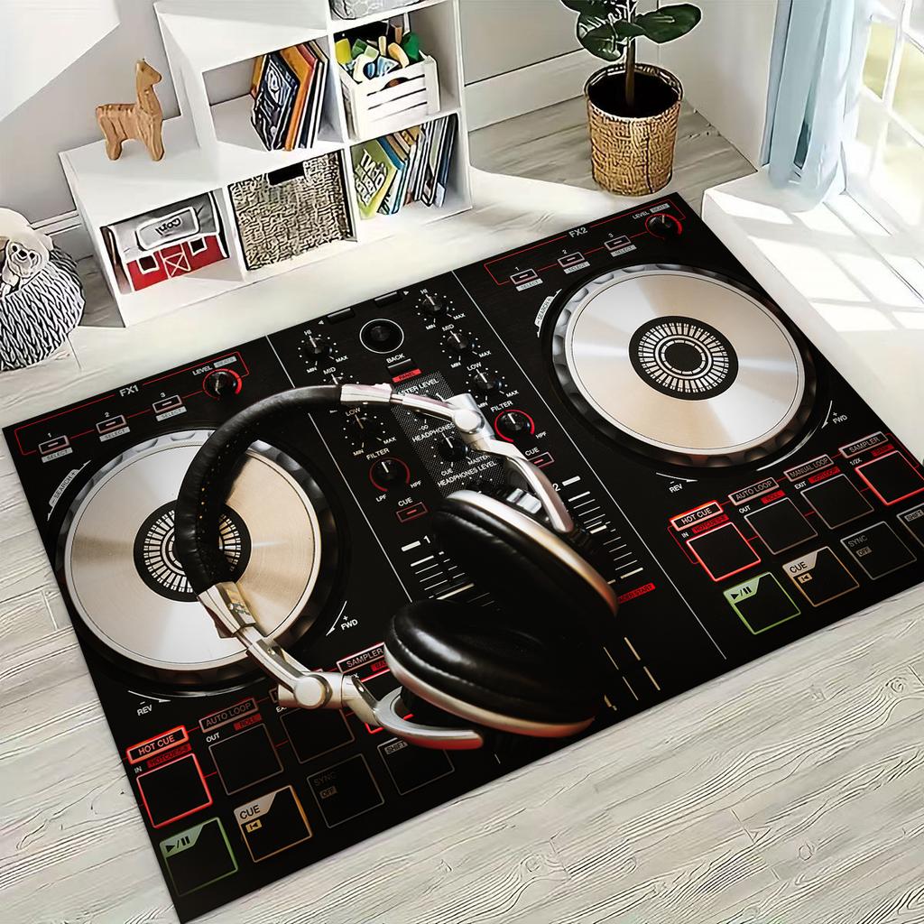 Schallplatte Musik DJ Bildschirm Band Teppich für Wohnzimmer Sofa Schlafzimmer Haus Fußmatte Dekor,Große Kinder Spiel Rutschfeste Bodenmatte