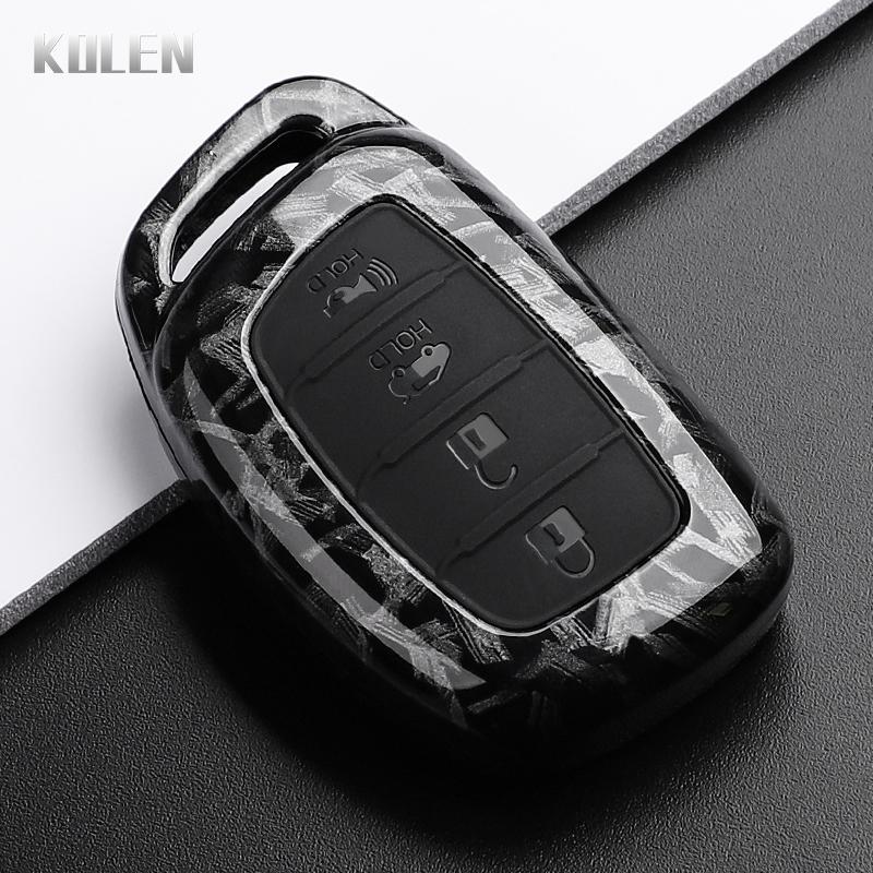 Abs Carbon Fiber Style Car Key Case Cover For Hyundai Ix35 I40 I20 I10 Tucson Elantra Creta Sonata Ioniq Accent Creata Keychain