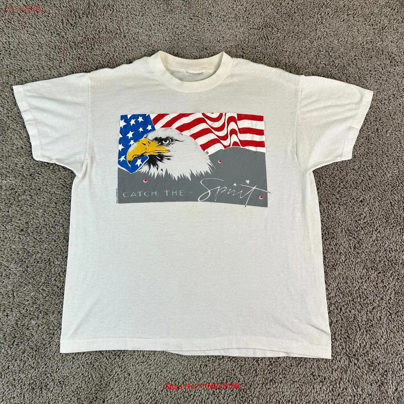 

Vintage USA T Shirt Mens Medium White Bald Eagle Flag Catch The Spirit 80s vintage Washed Breathable Casual 5XL різнокольоровий