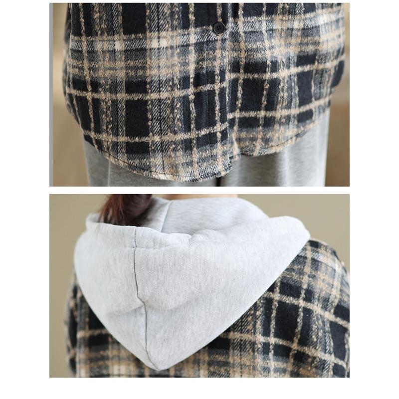 DIMANAF 2025 New Autumn Winter Plus Size Women Coats Jackets Hooded Cotton Thick Long Sleeve Loose Casual Outerwear Vintage Lady Plaid