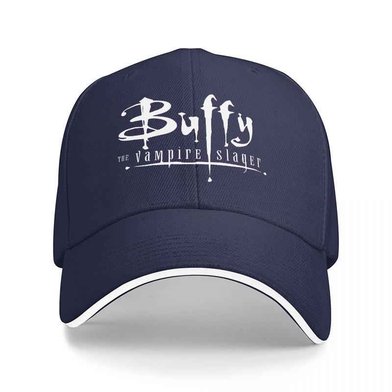 Buffy the Vampire Slayer Logo Baseball Cap Black with White Trim Classic Adjustable Hat for Fans of the Iconic TV Series