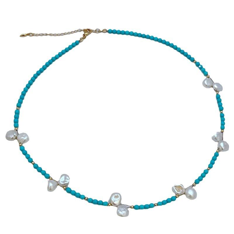 New chinoiserieretro natural turquoise necklace freshwater pearl xiaomi beads beaded clavicle chain