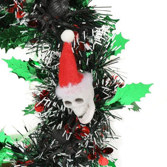 Yousheng Christmas Wreath Skull Wear Hat Figure Xmas Front Door Decor Indoor Outdoor Front Door Window Holiday Decoration