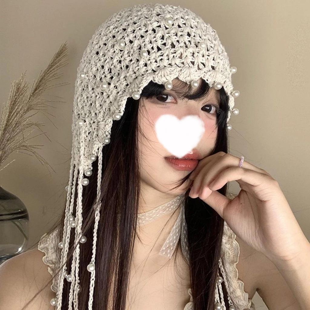 Handmade Hats Stacked Thin New Woven Hollow Retro Knitted Literary Bag Head Wool Hat Women