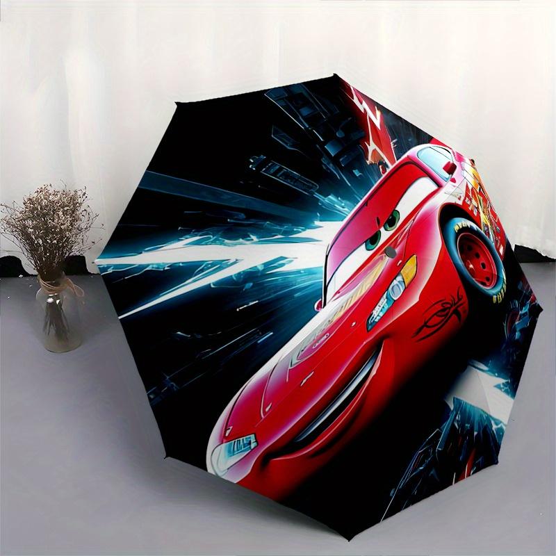 Parapluie Thème Lightning McQueen, Cars Entièrement automatique 8 baleines structure en fer durable, design compact à trois plis, parfait comme cadeau, parapluie de voyage