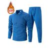 Men Waffle Texture Zipper Pocket Turn Down Collar Slim Fit Jacket Pants Set