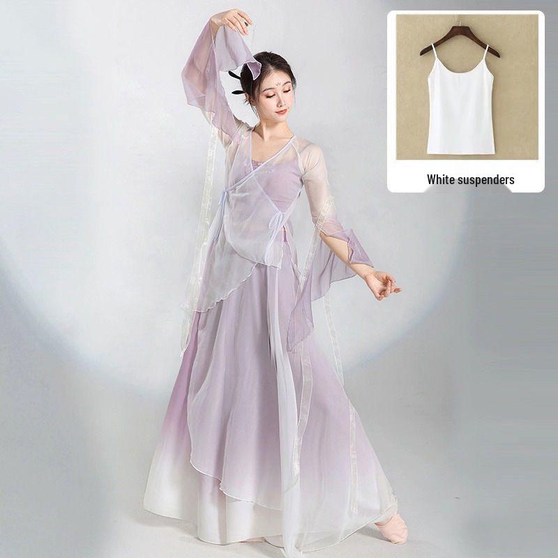 Klassisches chinesisches Tanzkostüm-Set mit fließendem Gazerock und Oberteil