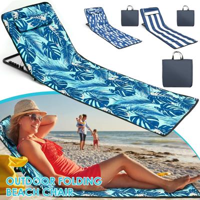 Strandsonnenstuhlmatte Oxford-Stoff Wasserdicht Sonnenliege mit Tasche Verstellbarer Neigungswinkel Tragbar Faltbare Bräunungsmatte