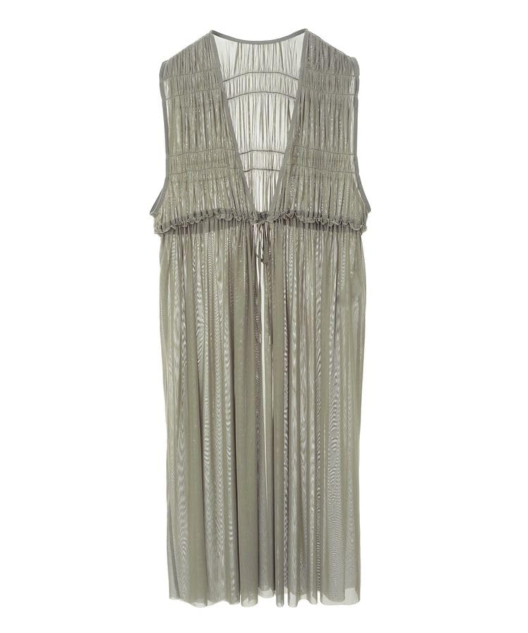 

Casual Mesh Shirring Layer Khaki [Green Parks] Dress, Dress, Women s,
