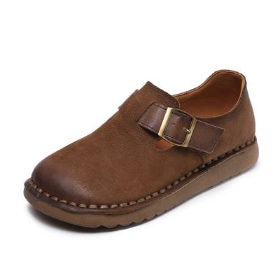 Fashion 3CM Handmade Genuine Leather Flat Shoes Women Retro Style Slip On Casual Loafers Soft Sole Literary Style Women Vulcanized Shoes