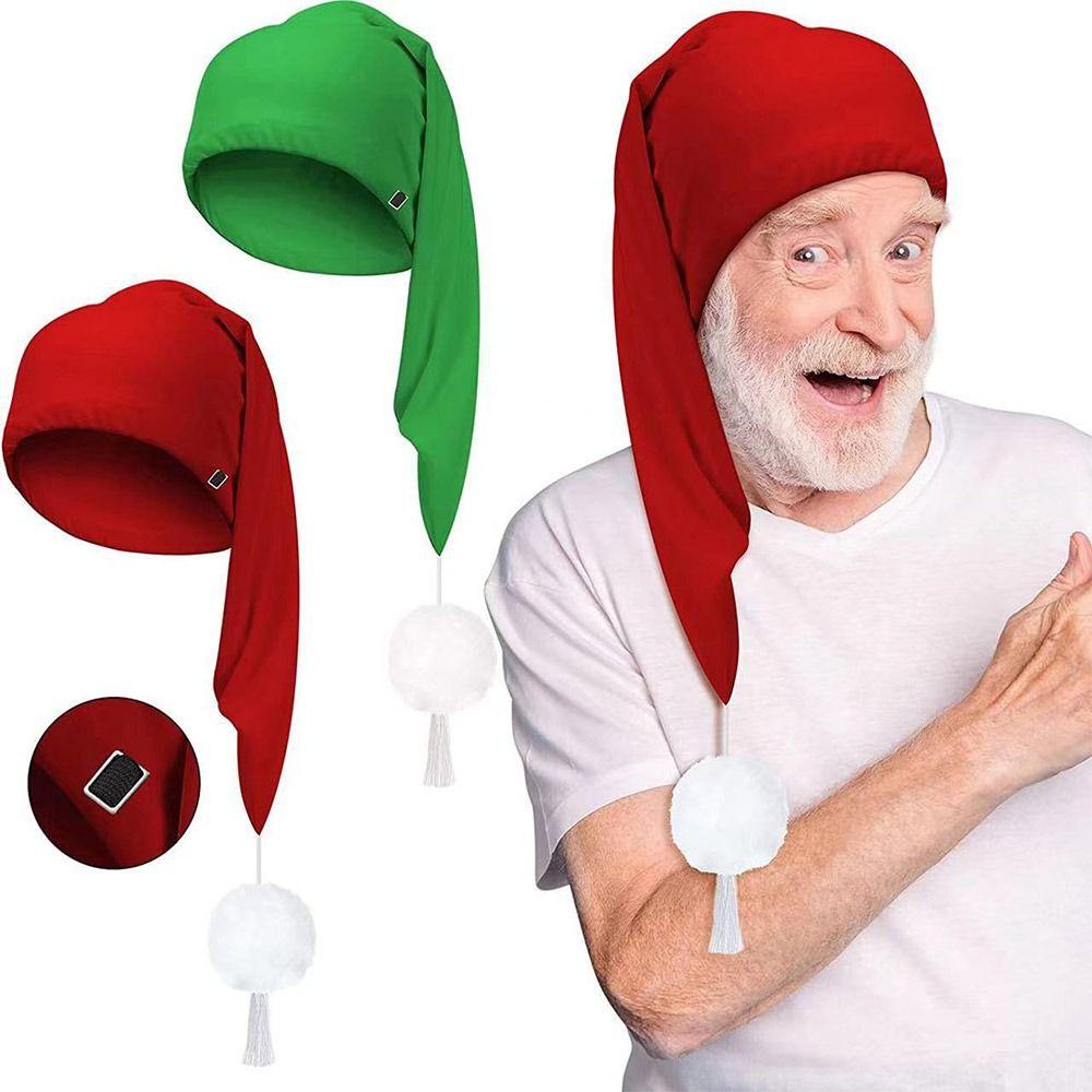 Elastic Sleepwear Hat with Pom Ball Stocking Santa Cap Night Sleeping Caps Women Men
