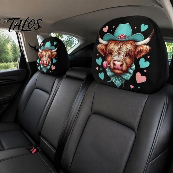 Car Seat Headrest Covers for Men Women 2Pcs Halloween Covers, Scottish Highland Cow Face Easy Install Vehicle Protector, Breathable Auto Decor
